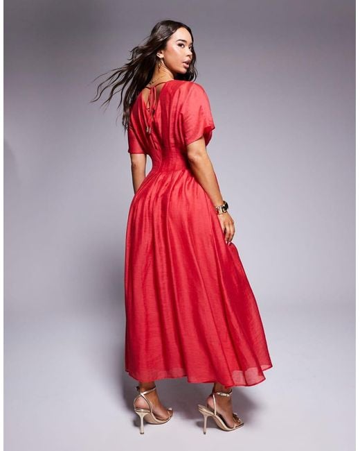 Forever New Red Puff Sleeve Maxi Dress