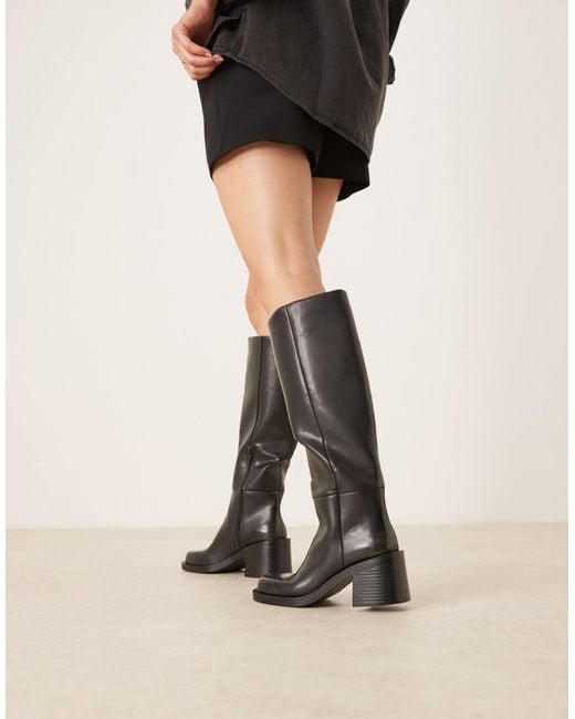 ASOS Natural Campbell Chunky Heeled Knee Boots