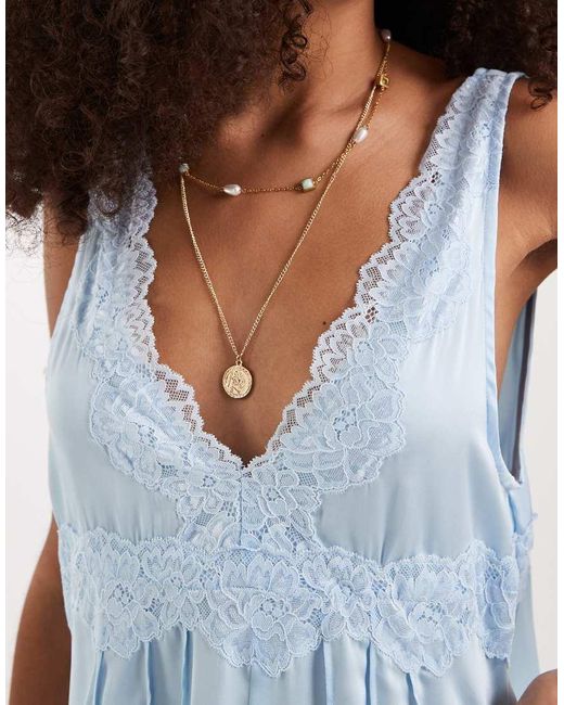 Free People Blue In This Groove Mini Slip Dress In