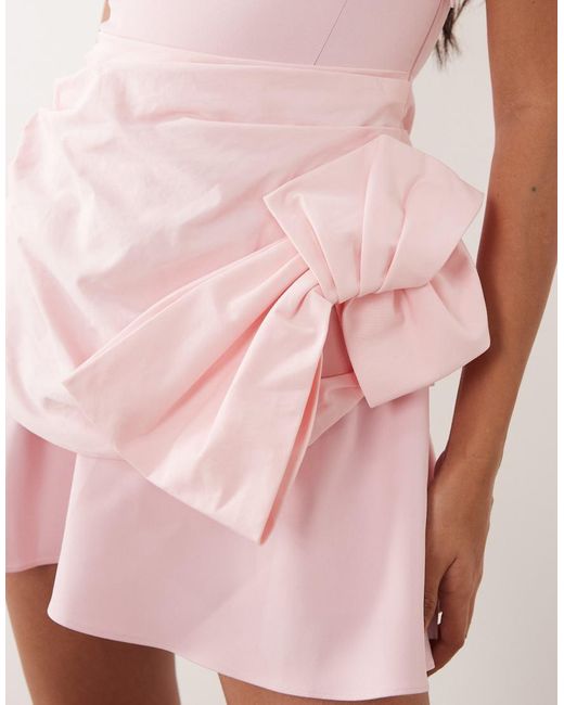 ASOS Pink Manipulated Skirt Structured Bow Detail Mini Dress