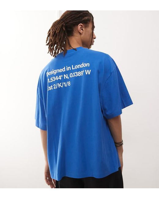 Camiseta Con Estampado De Coordinadas De Piqué De Collusion de hombre de color Blue