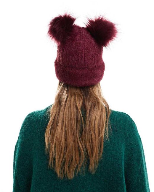 ASOS Beanie Van Dubbele Pompon Van Imitatiebont in het Red