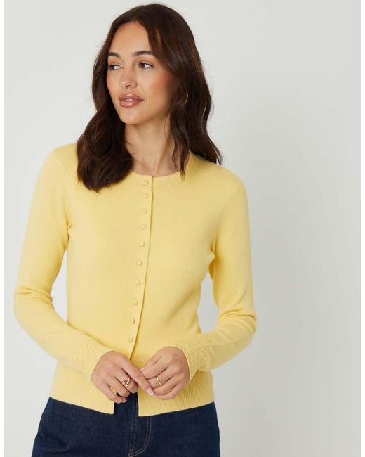 Threadbare Yellow Crew Neck Compact Knitted Cardigan