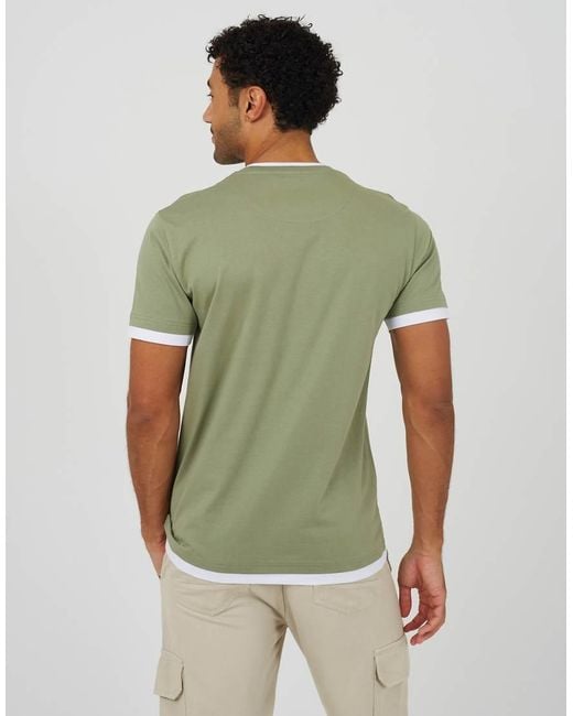 Brave Soul Green Cotton Contrast Trim T-Shirt for men