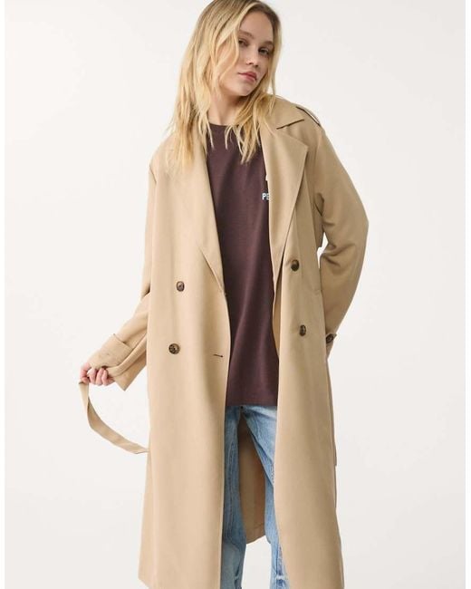 Stradivarius Trenchcoat Met Riem in het Natural