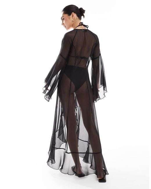 Miss Selfridge Black Beach Chiffon Maxi Kimono Cover Up