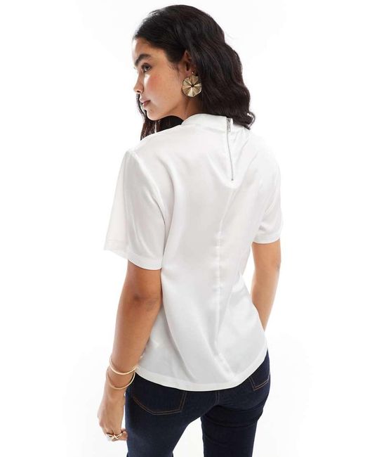 ASOS White Satin T Shirt With Ribbed Neckline