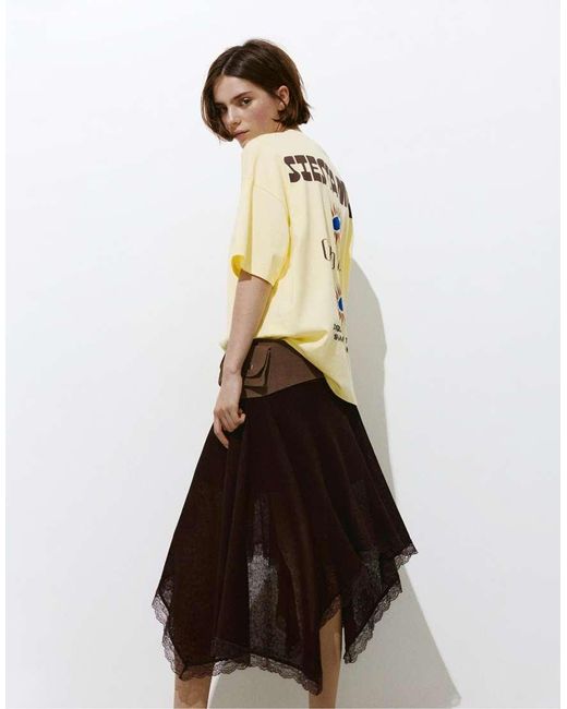 Pull&Bear Natural Oversize T-Shirt With Graphic