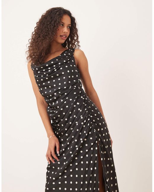 Robe longue drapée à col bénitier - à pois Abercrombie & Fitch en coloris Natural