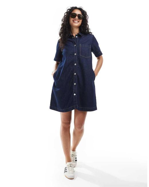 Vestido Vaquero Corto Azul Oscuro De Corte Cuadrado De JJXX de color Blue