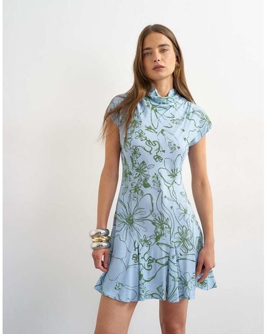TOPSHOP Blue Viscose Grown On Sleeve Dress