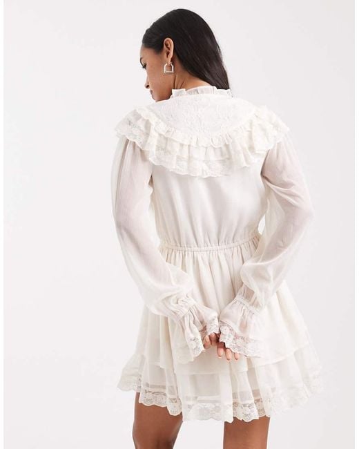 Miss Selfridge Natural Chiffon Victoriana Ruffle Mini Dress