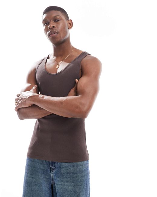 ASOS – geripptes muskel-trägershirt in Brown für Herren