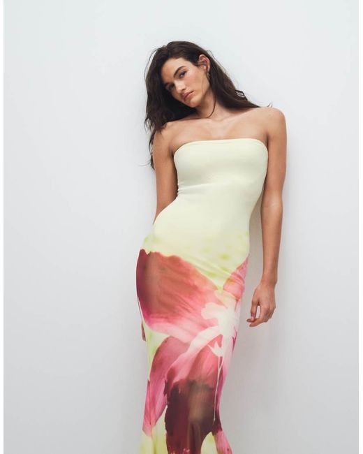 Murci White Mesh Strapless Fishtail Maxi Dress