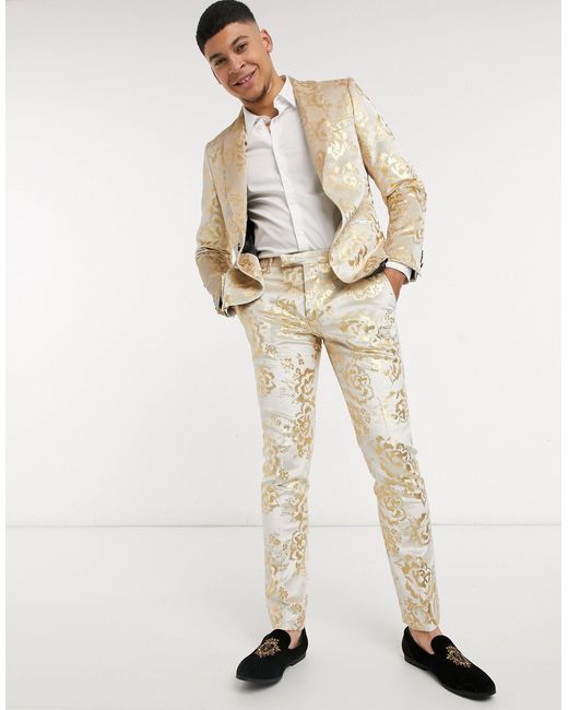 Twisted Tailor Suit Jacket With Gold Floral Flock in White for Men Lyst