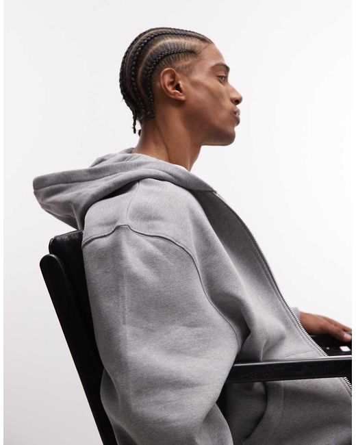ASOS Gray Premium Heavyweight Oversized Zip Through Hoodie for men