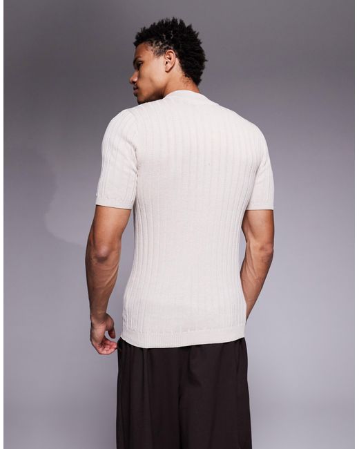 ASOS White Muscle Fit Knitted Rib Turtle Neck T-shirt for men