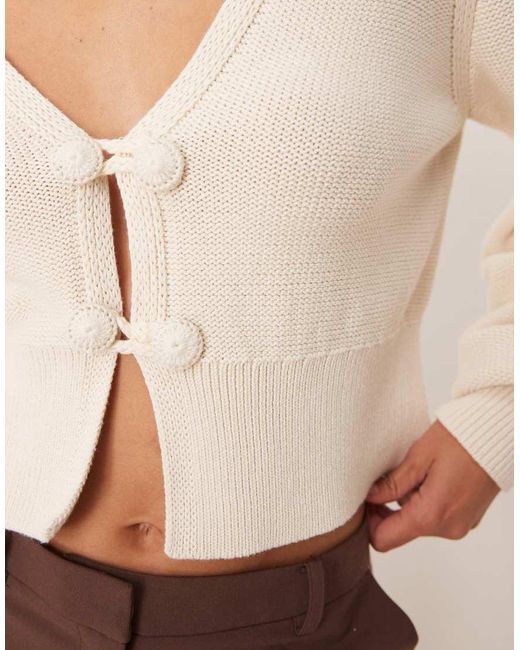Y.A.S Natural Balloon Sleeve Knitted Cardigan With Button Details