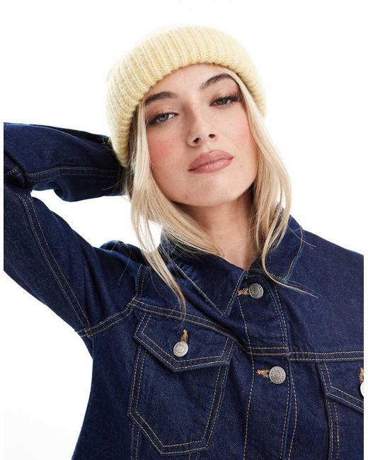 ASOS Blue Beanie With Wool Rib