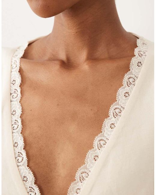 ASOS Natural Linen Blend Halter Lace Trim Top