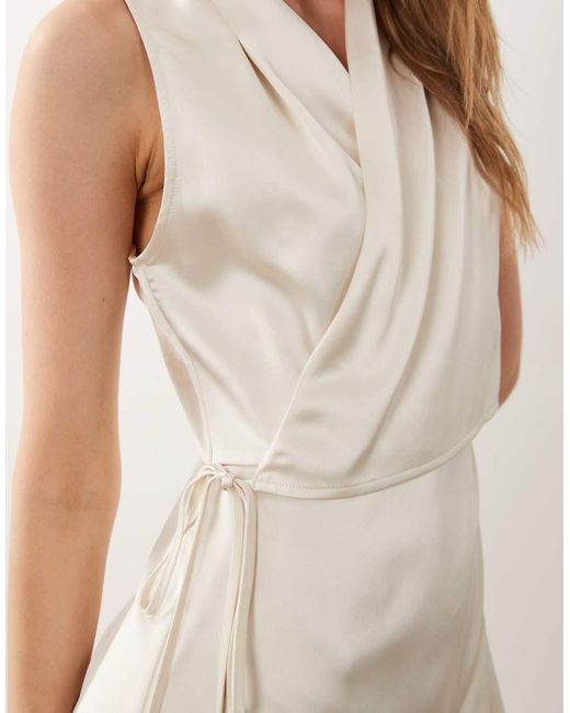 ASOS Natural Satin Wrap Top Midi Dress