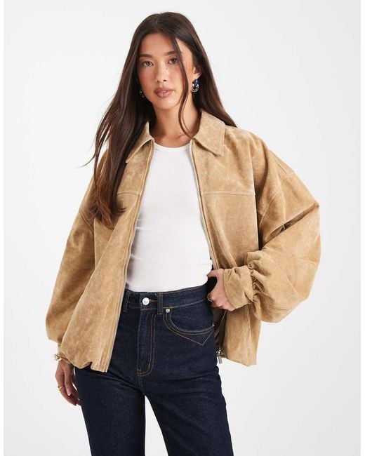 WeWoreWhat Natural Suede Bomber Jacket