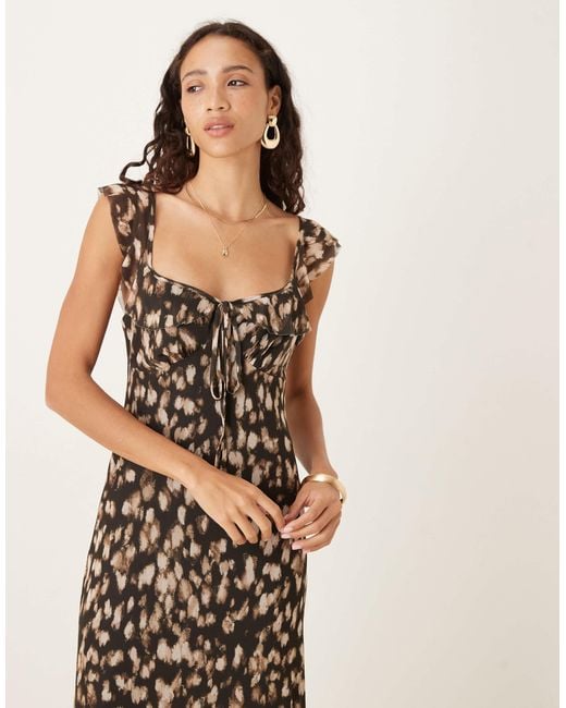 ASOS Natural Mesh Double Frill Midi Tea Dress