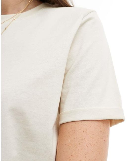 Pieces White Cotton T-Shirt With Fold Up Detail
