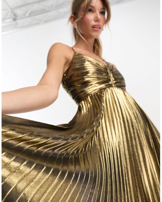 EVER NEW Metallic Pleated Cross Over Maxi Dress | Lyst