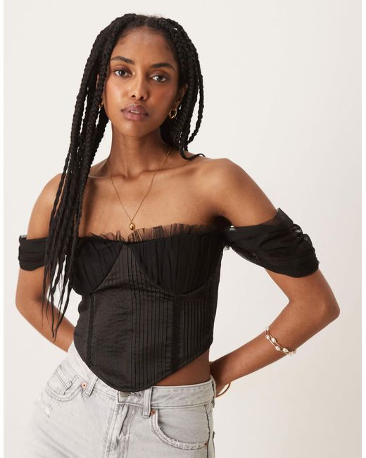 LACE & BEADS Black Off Shoulder Corset Top