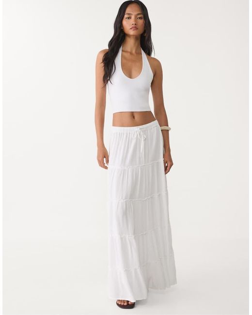 Stradivarius White Panelled Midi Skirt