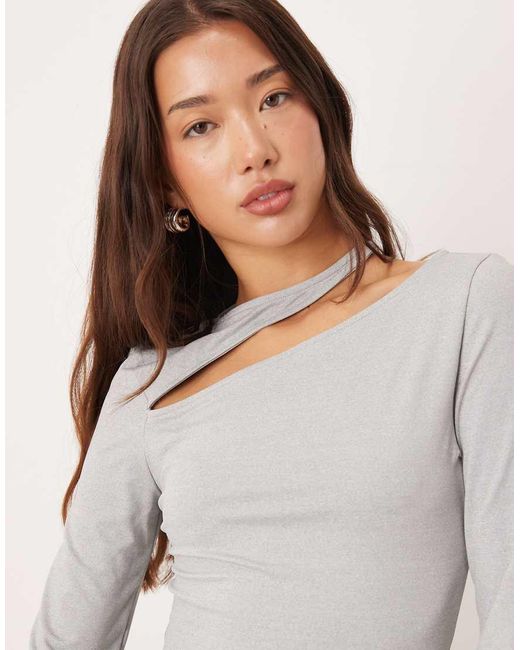 ASOS White Cotton Touch Long Sleeve Top With Cut Out Detail