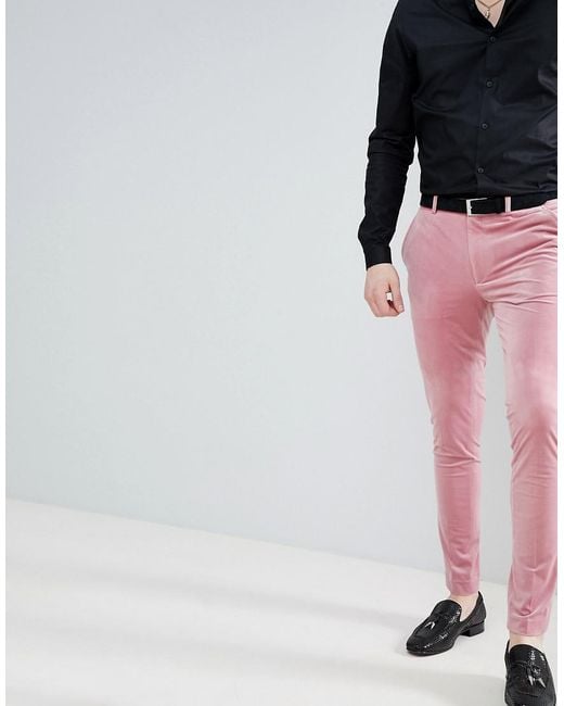 ASOS Super Skinny Smart Pants In Dusky Pink Velvet for men