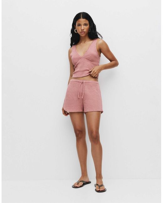 Pull&Bear Pink – shorts aus offenmaschigem strick