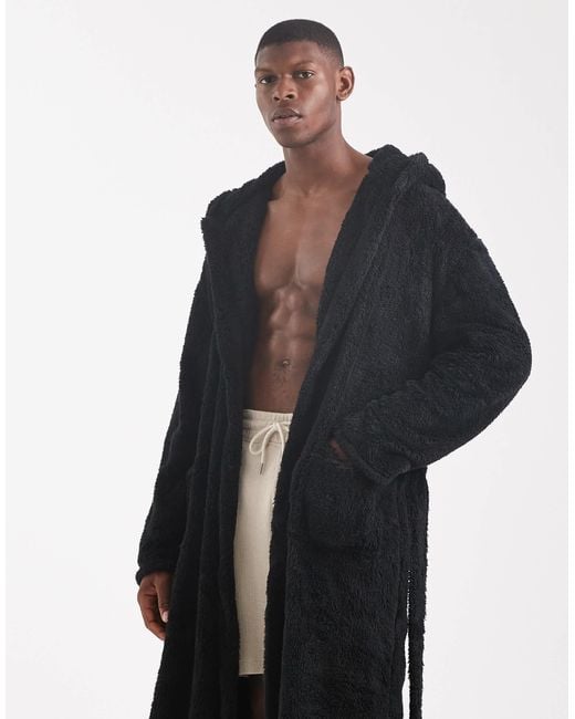 Loungeable Black Mens Sherpa Hooded Robe for men