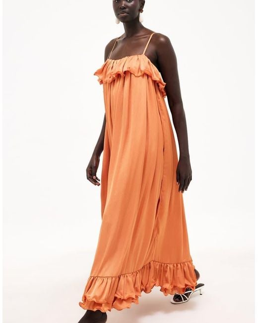 NA-KD Orange Ruffle Volume Maxi Dress