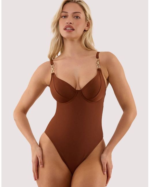 Wolf & Whistle Brown Tamzin Chocolate Underwired Swimsuit With Hardwear