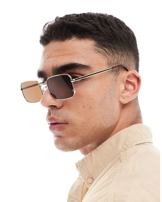 ASOS – rechteckige metall-sonnenbrille in Metallic für Herren