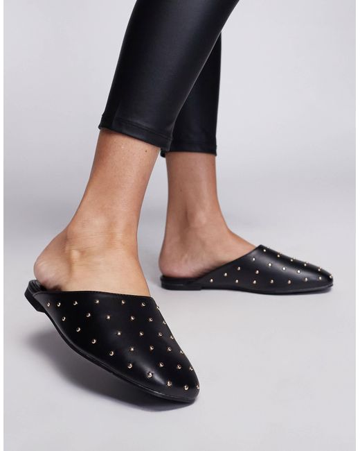 Public Desire Black Camille Studded Flat Mules