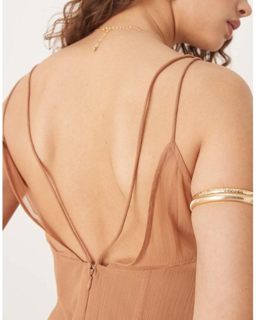 ASOS Brown V Neck Sheer Panel Chiffon Jumpsuit