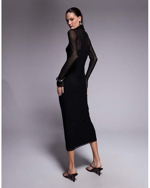 Vestido Midi Con Cuello Alto De Malla Shailene De AFRM de color Black