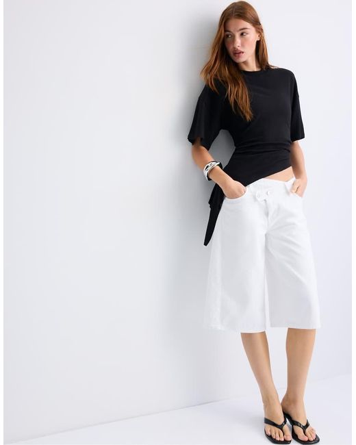 Stradivarius White Asymmetric Short Sleeve T-shirt