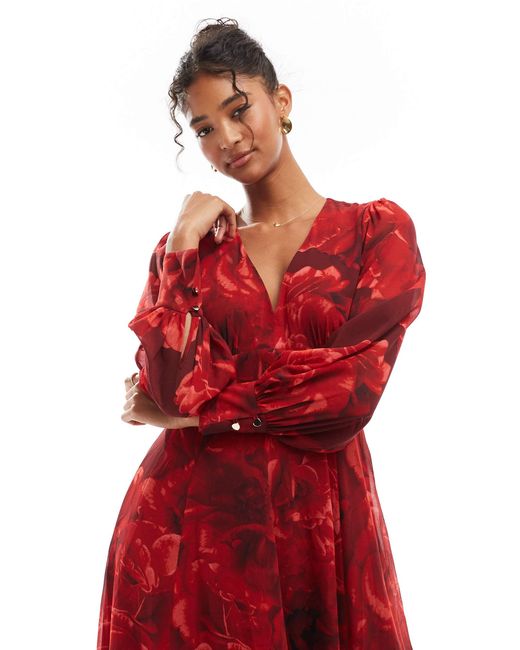 EVER NEW Long Sleeve Maxi Dress in Red | Lyst