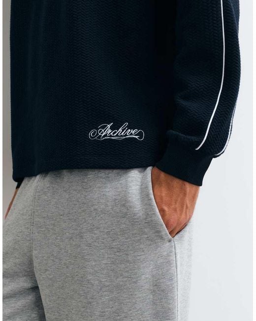 ASOS Blue Relaxed Bubble Herringbone Sweatshirt With Piping And Embroidery Detail for men