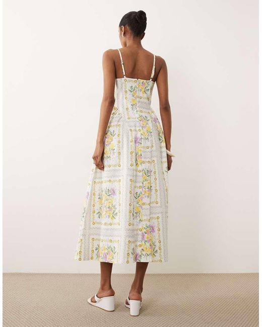 New Look Natural Flower Print Corset Midi Dress