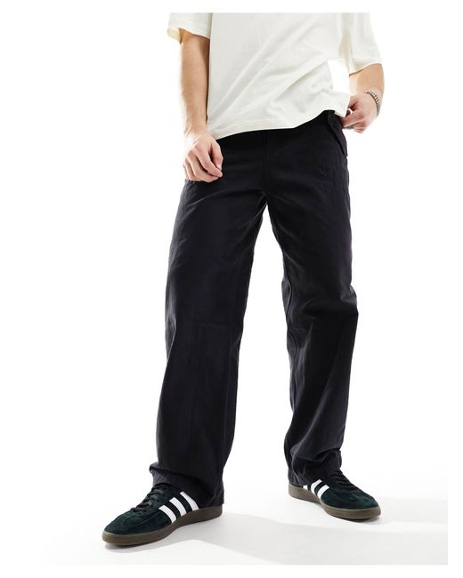 Weekday Black Frej Relaxed Fit Workwear Pants With Pocket Detail for men