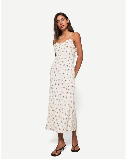 Bershka Natural Printed Strappy Midi Dress