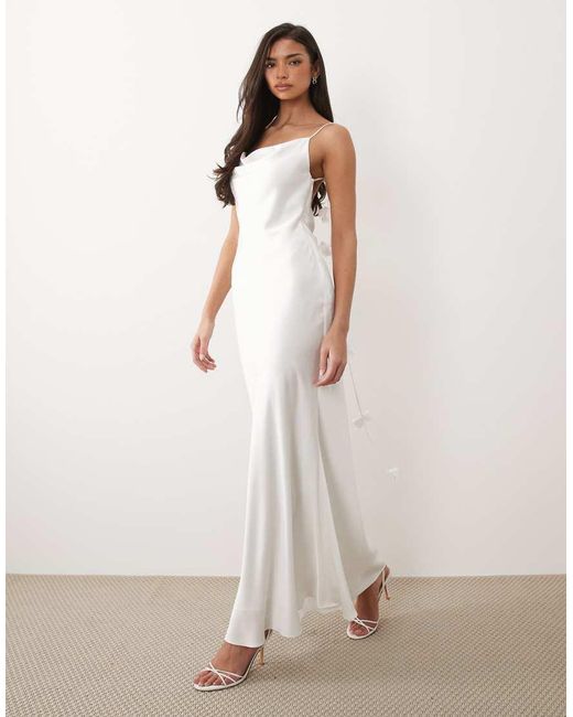 Forever New White Satin Cami Corsage Detail Low Back Maxi Dress