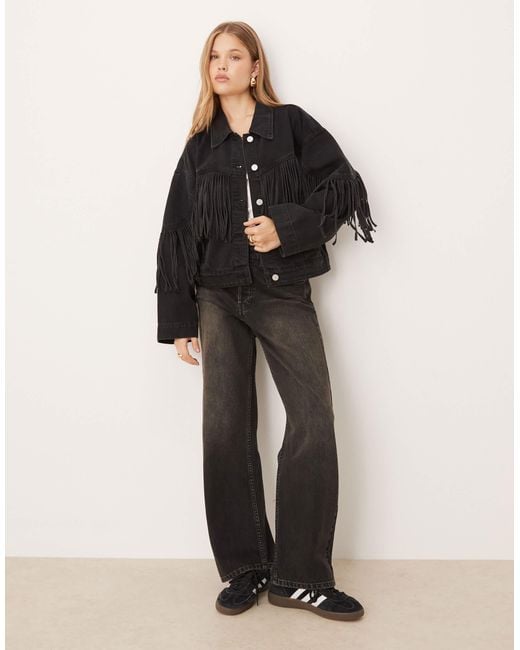 Y.A.S Black Premium Denim Jacket With Fringes