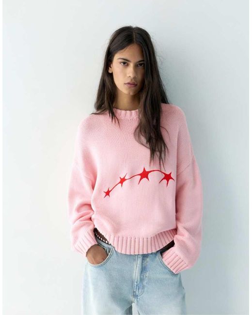 Pull&Bear Trui Met Sterren Print in het Pink